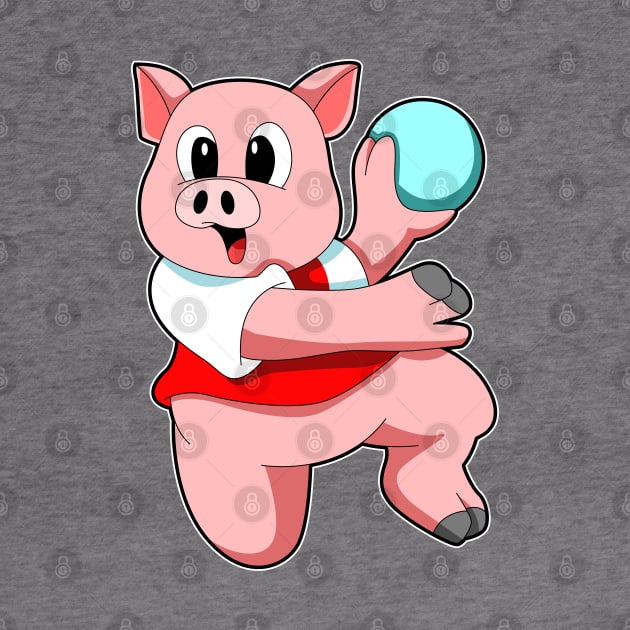 Pig as Handball player with handball by Markus Schnabel